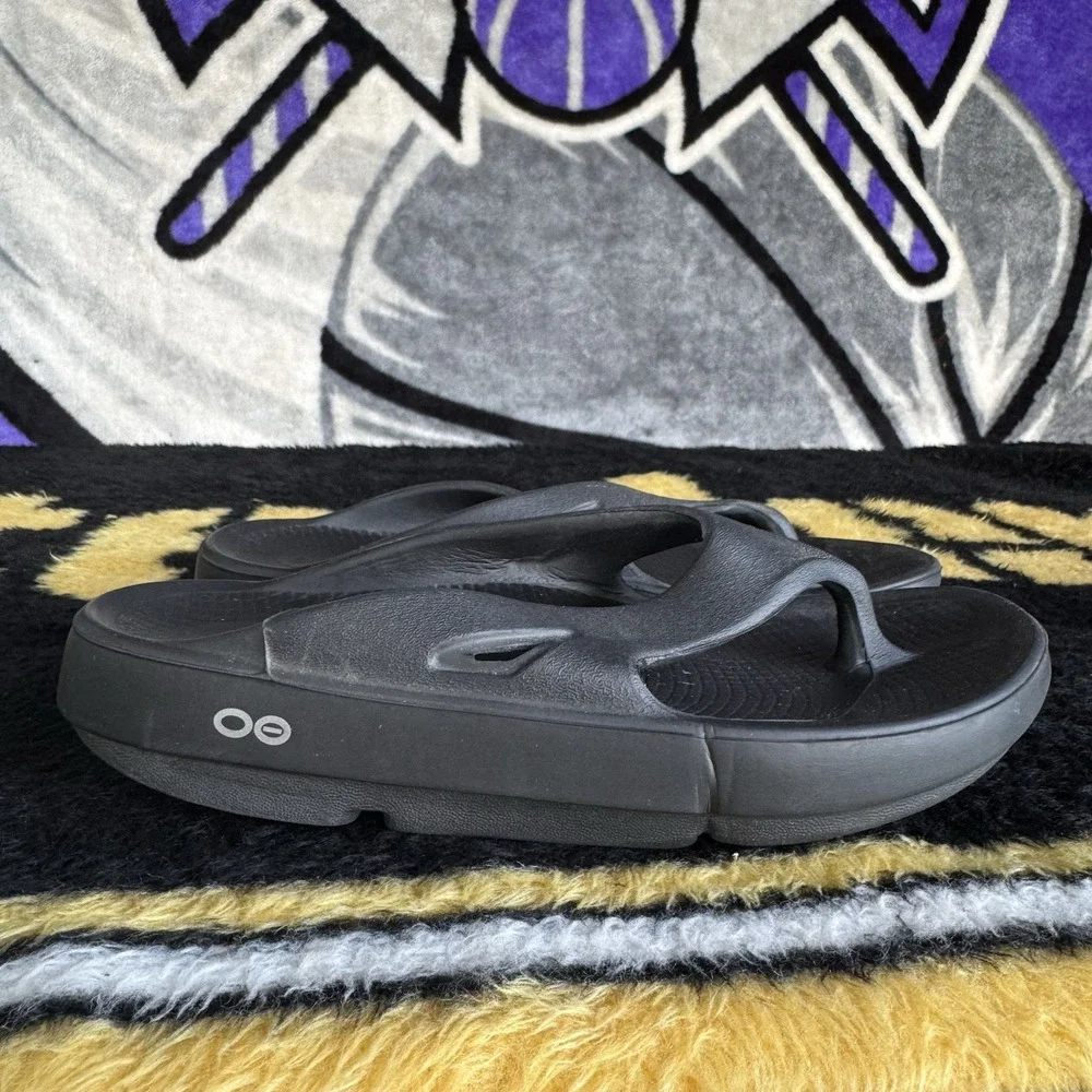 Size 7 - OOFOS Original Womens Recovery Black Thong Flip Flop Sandals Shoes